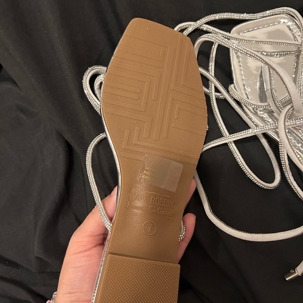 Cape Robbin Metallic Silver Lace-Up Strappy Sandals - Picture 2 of 2